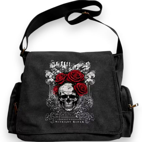 Skull Rose Crossbody Bag Gothic Punk Messenger Purse Black Alt Fashion