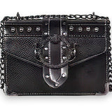 Women's Mini Black Studded Chain Crossbody Bag Square Buckle Flap Purse NEW