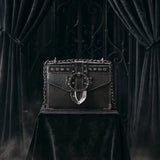 Women's Mini Black Studded Chain Crossbody Bag Square Buckle Flap Purse NEW