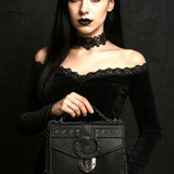 Women's Mini Black Studded Chain Crossbody Bag Square Buckle Flap Purse NEW