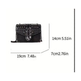 Women's Mini Black Studded Chain Crossbody Bag Square Buckle Flap Purse NEW