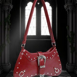 Women's Western Cowgirl Burgundy Studded Crossbody Bag Silver Buckle Purse NEW