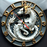 White Gold Dragon Wall Clock 9.8” Silent Wooden Gothic Fantasy Home Decor