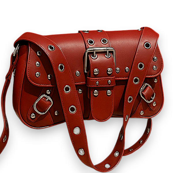 Punk Style Red Studded Shoulder Bag Alt Fashion Purse Gothic Handbag Gift