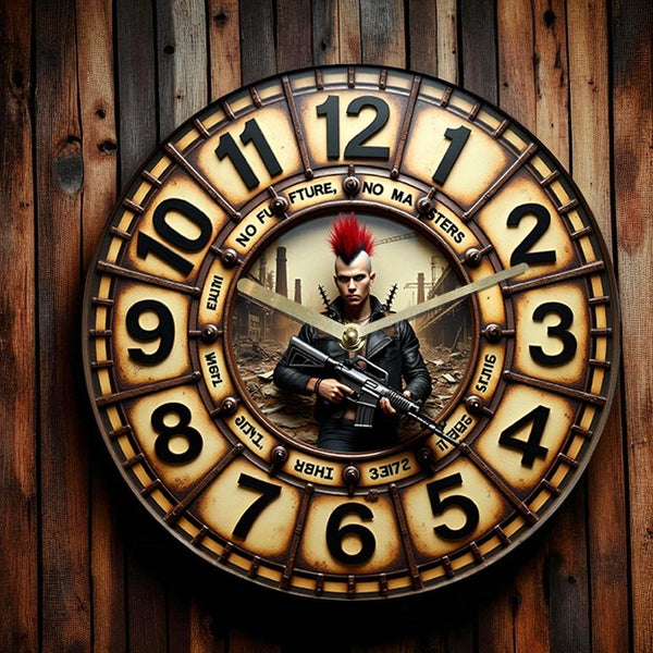 Post Apocalyptic Punk Wall Clock 8” Silent Acrylic Industrial Gothic Home Decor