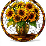 Sunflower Vase Suncatcher Faux Stained Glass 8" Floral Window Decor