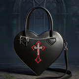 Gothic Heart Handbag Crossbody Purse Black Red Cross Chain Punk Y2K Alt