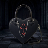 Gothic Heart Handbag Crossbody Purse Black Red Cross Chain Punk Y2K Alt