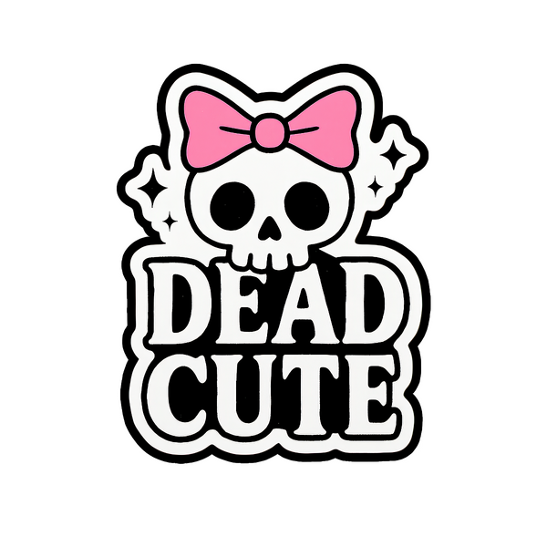Dead Cute Skull Bow Sticker 4 Inch BOPP Vinyl Decal Pastel Goth E-Girl Art