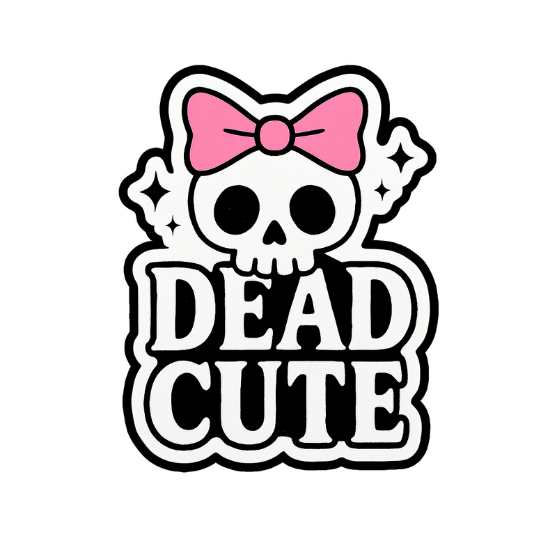 Dead Cute Skull Bow Sticker 4 Inch BOPP Vinyl Decal Pastel Goth E-Girl Art