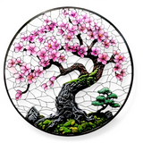 8" Cherry Blossom Tree Faux Stained Glass Suncatcher Floral Window Decor