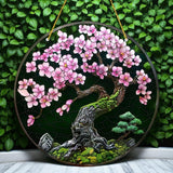 8" Cherry Blossom Tree Faux Stained Glass Suncatcher Floral Window Decor