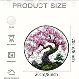 8" Cherry Blossom Tree Faux Stained Glass Suncatcher Floral Window Decor