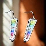 Rainbow Inlay Bar Earrings 1in | Silver Tone Geometric Dangle Hooks