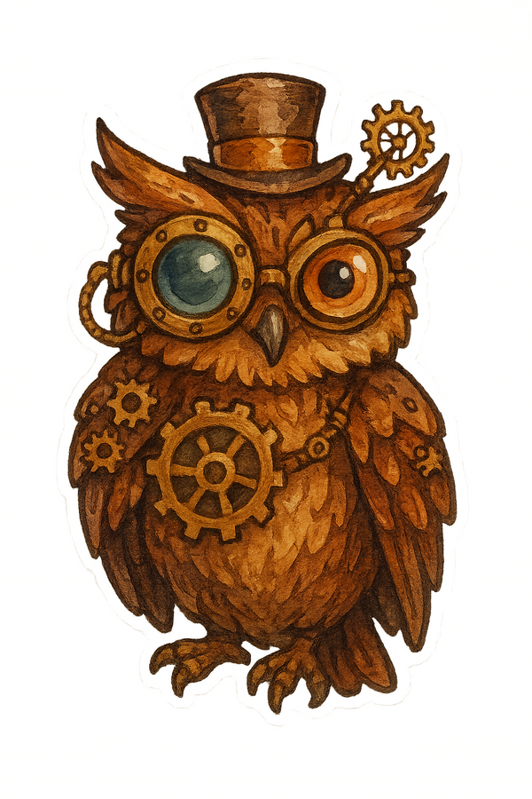4" Steampunk Owl Sticker Decal - Clockwork Goggles Top Hat Bird -