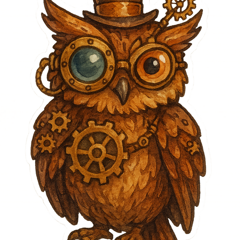 4" Steampunk Owl Sticker Decal - Clockwork Goggles Top Hat Bird -