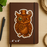 4" Steampunk Owl Sticker Decal - Clockwork Goggles Top Hat Bird -