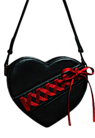 Black Heart Crossbody Bag Gothic Punk Red Lace Up Purse Y2K Alt Emo