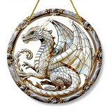 White Dragon Suncatcher 8” Faux Stained Glass Fantasy Window Hanging Decor
