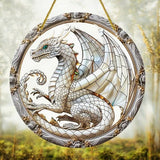 White Dragon Suncatcher 8” Faux Stained Glass Fantasy Window Hanging Decor