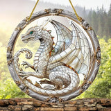 White Dragon Suncatcher 8” Faux Stained Glass Fantasy Window Hanging Decor