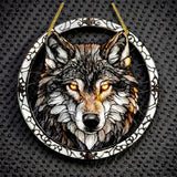 Wolf Faux Stained Glass 8" Suncatcher 2D Flat Acrylic Window Panel Decor