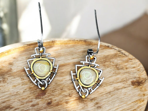 Cream Glass Bead Spider Earrings Silver Gold Tone 1" Gothic Boho
