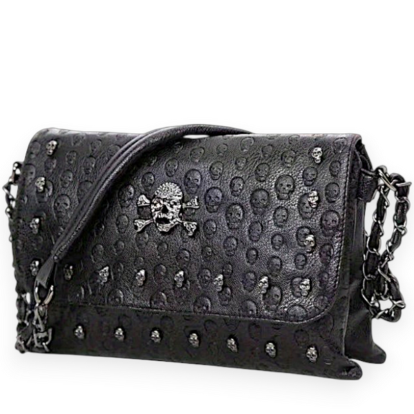 Gothic Skull Studded Black Crossbody Bag Y2K Punk Halloween Clutch Purse