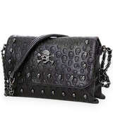 Gothic Skull Studded Black Crossbody Bag Y2K Punk Halloween Clutch Purse