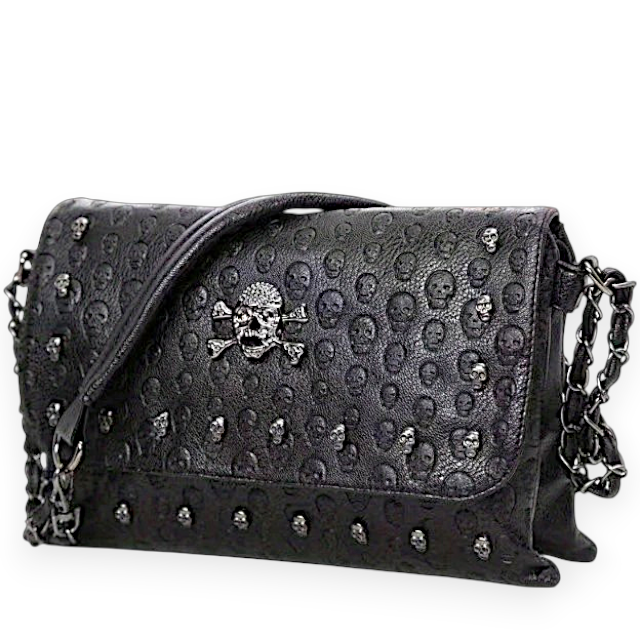 Gothic Skull Studded Black Crossbody Bag Y2K Punk Halloween Clutch Purse