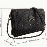 Gothic Skull Studded Black Crossbody Bag Y2K Punk Halloween Clutch Purse
