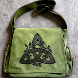 Celtic Triquetra Canvas Messenger Bag Olive Green Crossbody Satchel Unisex
