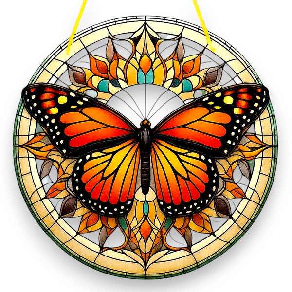 Monarch Butterfly Suncatcher 8" Stained Glass Style Window Hanging Decor 2D Flat