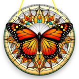 Monarch Butterfly Suncatcher 8" Stained Glass Style Window Hanging Decor 2D Flat