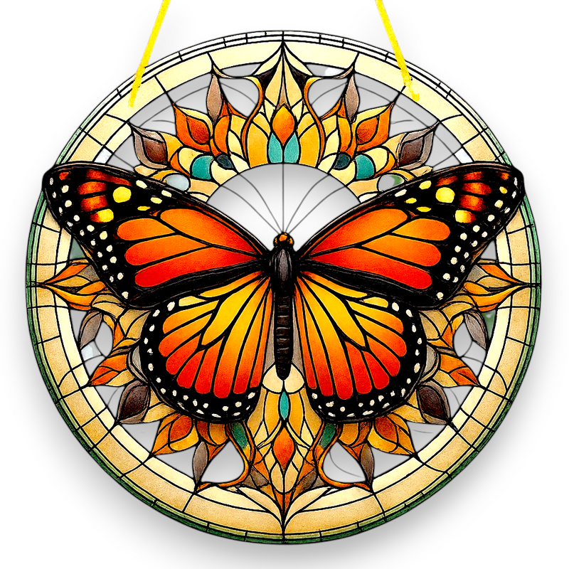 Monarch Butterfly Suncatcher 8" Stained Glass Style Window Hanging Decor 2D Flat