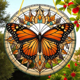 Monarch Butterfly Suncatcher 8" Stained Glass Style Window Hanging Decor 2D Flat