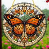 Monarch Butterfly Suncatcher 8" Stained Glass Style Window Hanging Decor 2D Flat