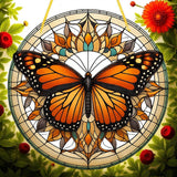 Monarch Butterfly Suncatcher 8" Stained Glass Style Window Hanging Decor 2D Flat