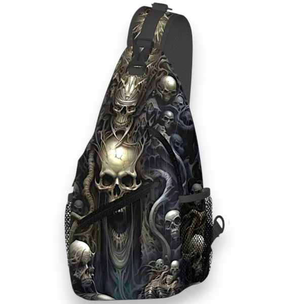 Skull Print Sling Bag Gothic Crossbody Chest Pack Men Women Biker Daypack NEW