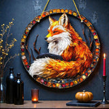 Fox Round Suncatcher Faux Stained Glass 8 Inch Acrylic Window Decor Home Accent