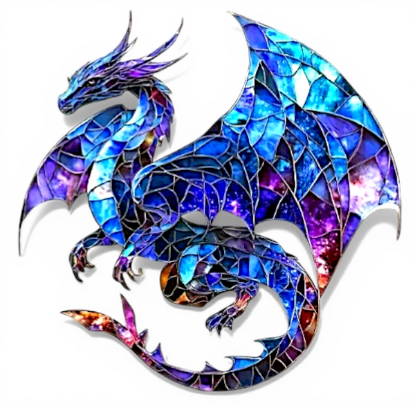 Blue Purple Dragon Suncatcher 8” Faux Stained Glass Fantasy Window Decor
