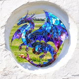 Blue Purple Dragon Suncatcher 8” Faux Stained Glass Fantasy Window Decor