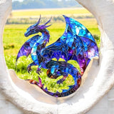 Blue Purple Dragon Suncatcher 8” Faux Stained Glass Fantasy Window Decor