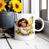 Sunflower Fairy Teacup Mug – Black Fairy Art | 11oz 15oz Dishwasher Safe