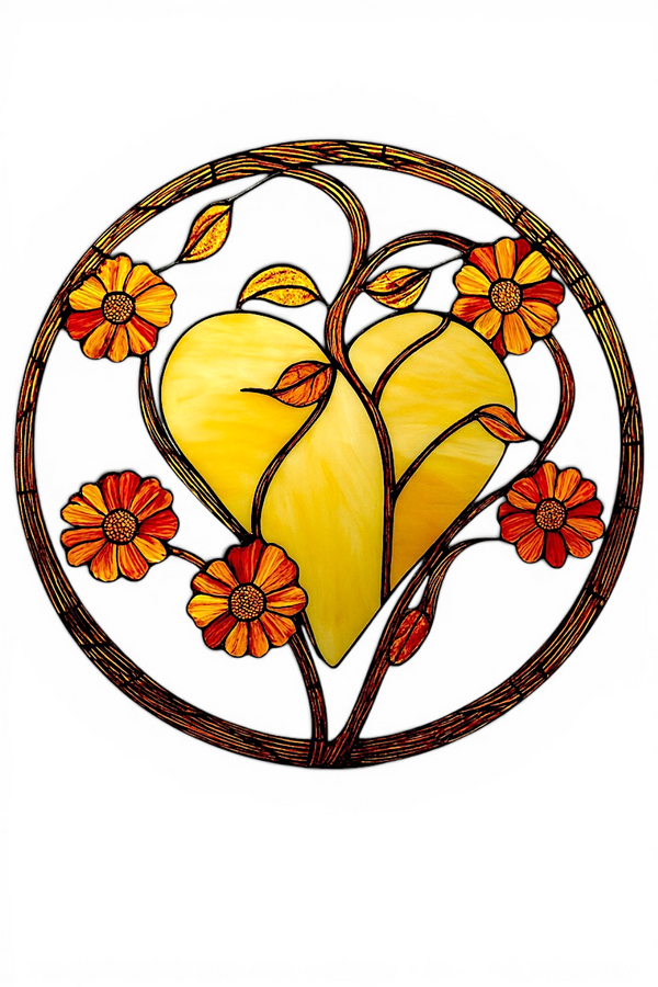 Fall Heart Suncatcher Faux Stained Glass Autumn Window Hanging 8" Decor
