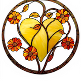 Fall Heart Suncatcher Faux Stained Glass Autumn Window Hanging 8" Decor