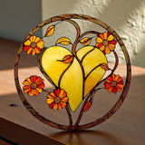 Fall Heart Suncatcher Faux Stained Glass Autumn Window Hanging 8" Decor
