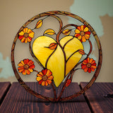 Fall Heart Suncatcher Faux Stained Glass Autumn Window Hanging 8" Decor