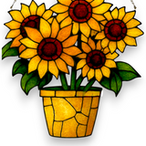 Sunflower Bouquet Suncatcher 2D Faux Stained Glass Acrylic Panel 9x8 Inches