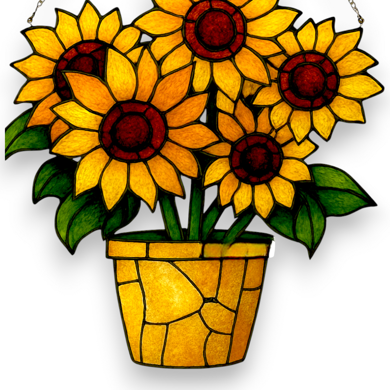 Sunflower Bouquet Suncatcher 2D Faux Stained Glass Acrylic Panel 9x8 Inches